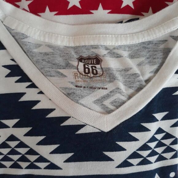 Route 66 T Shirt Men Large Red White Blue Stars Short Sleeves V Neck Lightweight - Picture 3 of 9